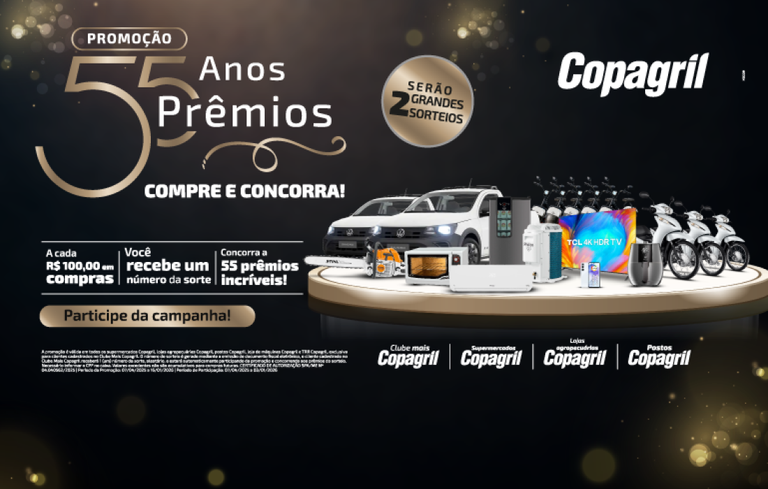 Campanha 55 anos Copagril divulga ganhadores dos pr&ecirc;mios do primeiro sorteio
