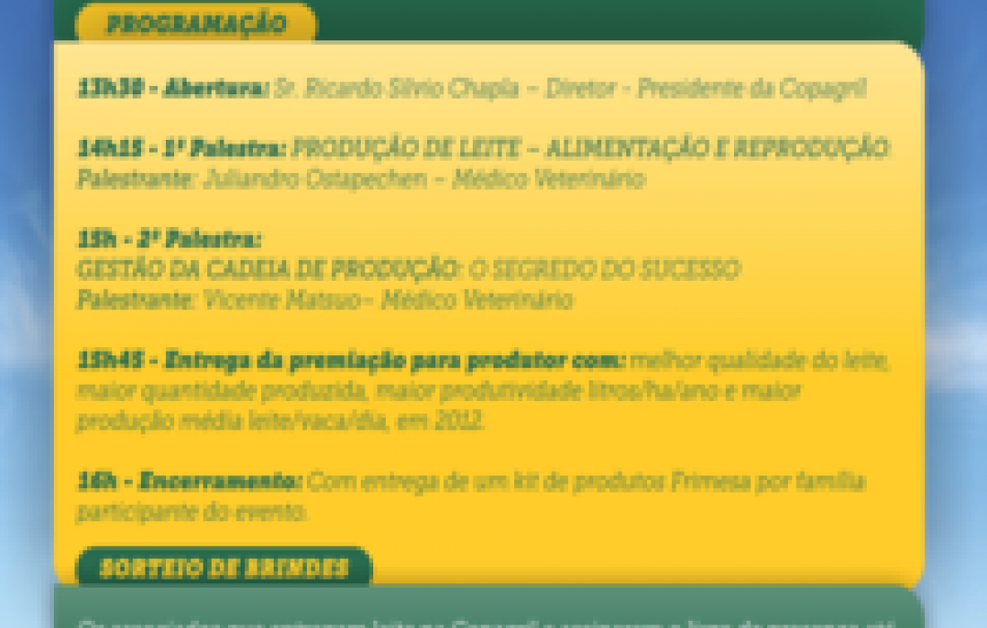 Semin&aacute;rio Anual de Produtores de Leite ser&aacute; realizado no dia 26 de abril                            