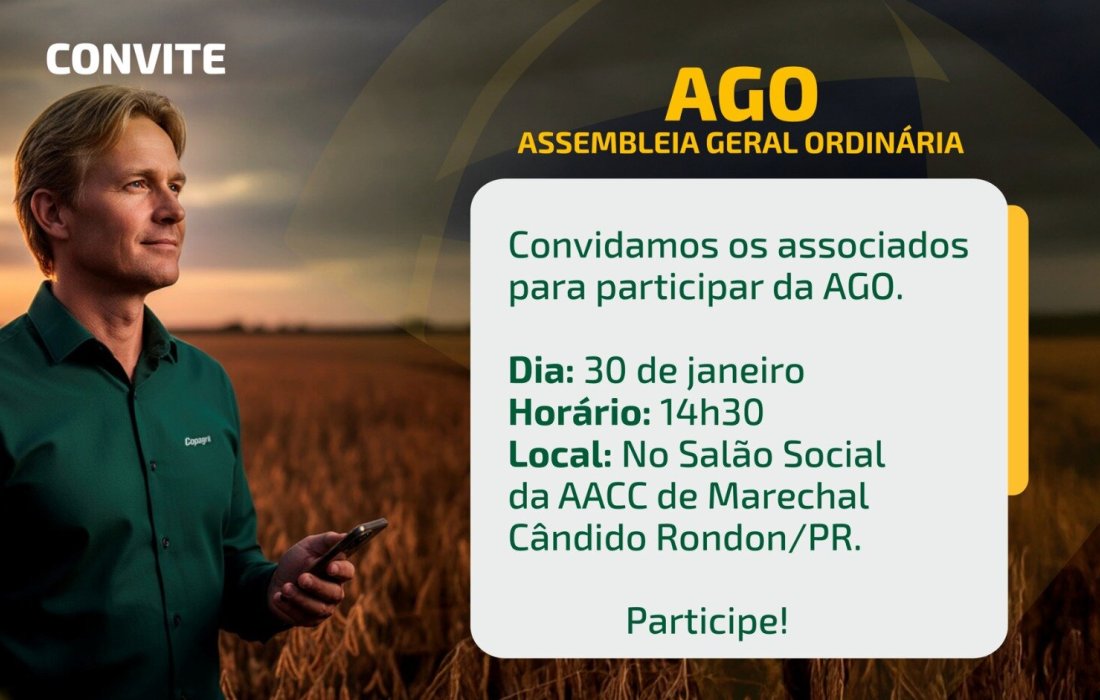 Copagril convida cooperados para Assembleia Geral Ordin&aacute;ria nesta sexta-feira