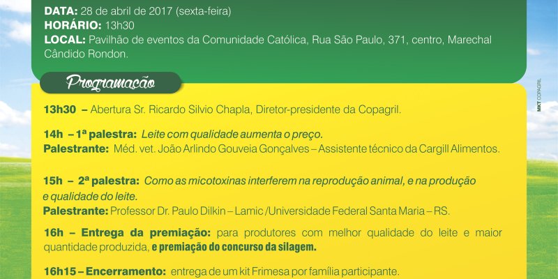 Semin&aacute;rio de Produtores de Leite Copagril ser&aacute; realizado amanh&atilde;