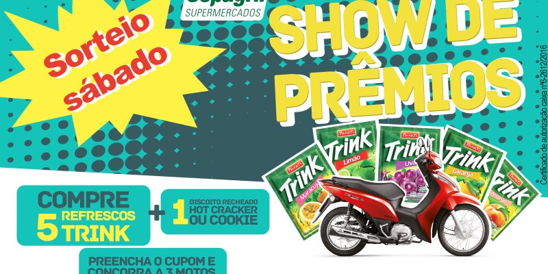 Supermercados Copagril v&atilde;o sortear tr&ecirc;s motos neste s&aacute;bado