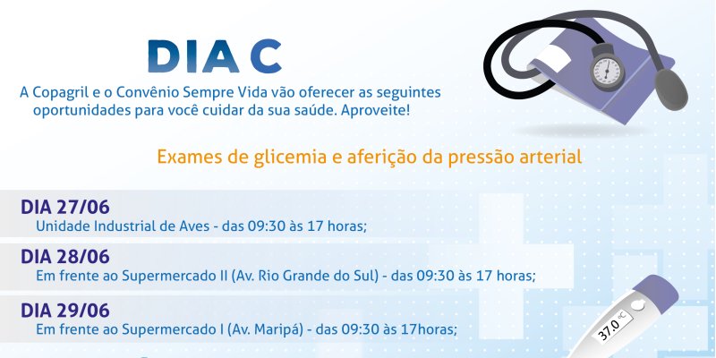 Copagril e Sempre Vida oferecem testes gratuitos de sa&uacute;de na campanha do Dia C