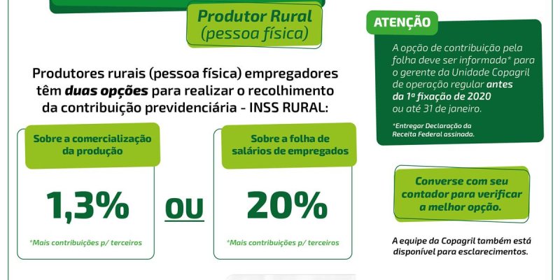 Produtor rural empregador deve definir forma de contribui&ccedil;&atilde;o previdenci&aacute;ria em janeiro